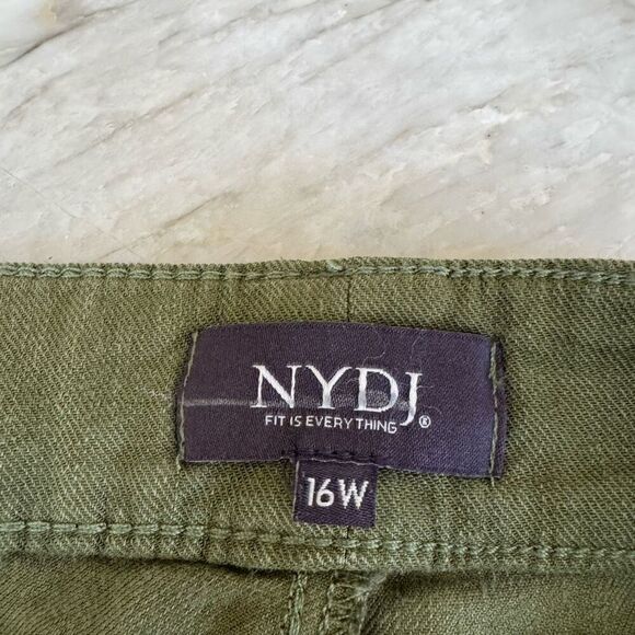 NYDJ Utility Pants In Stretch Linen olive green cropped size 16W - Picture 4 of 8